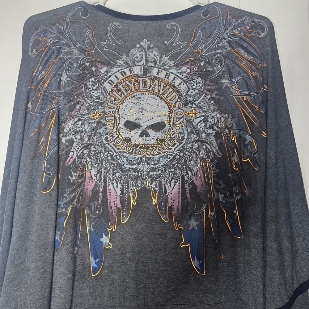 Harley Davidson Free To Fly Kimono Cardigan Gray Skull L/XL HDWF15-C02CGY - Picture 3 of 10